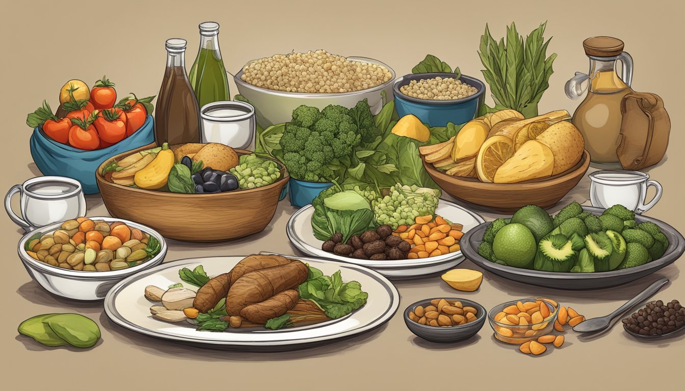 A table set with an assortment of affordable, nutritious foods for a warrior diet feast