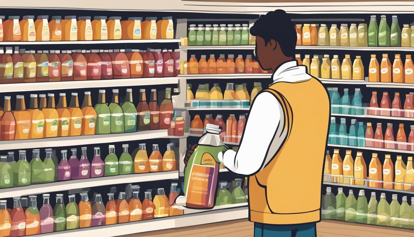 A person browsing through various bottles of Spectrum Organic Apple Cider Vinegar on a shelf at a grocery store