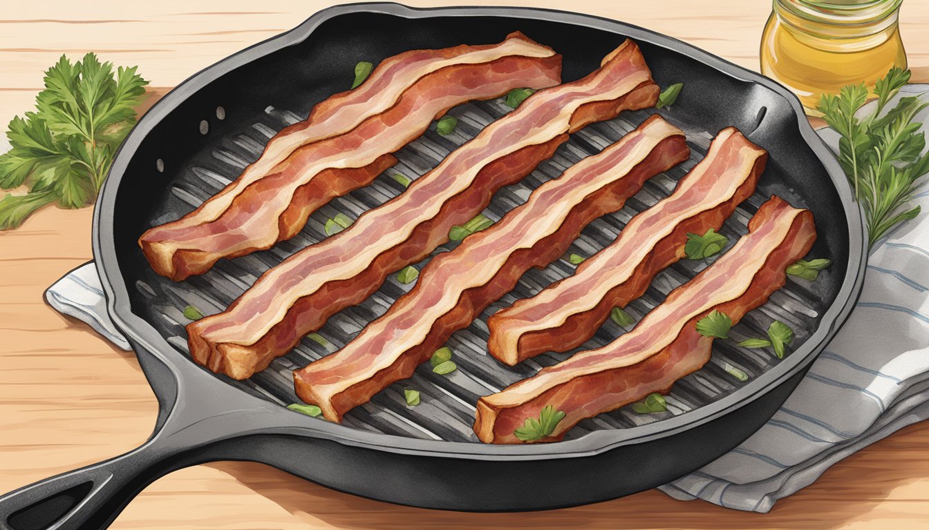 A sizzling skillet with strips of Applegate organic uncured Sunday bacon