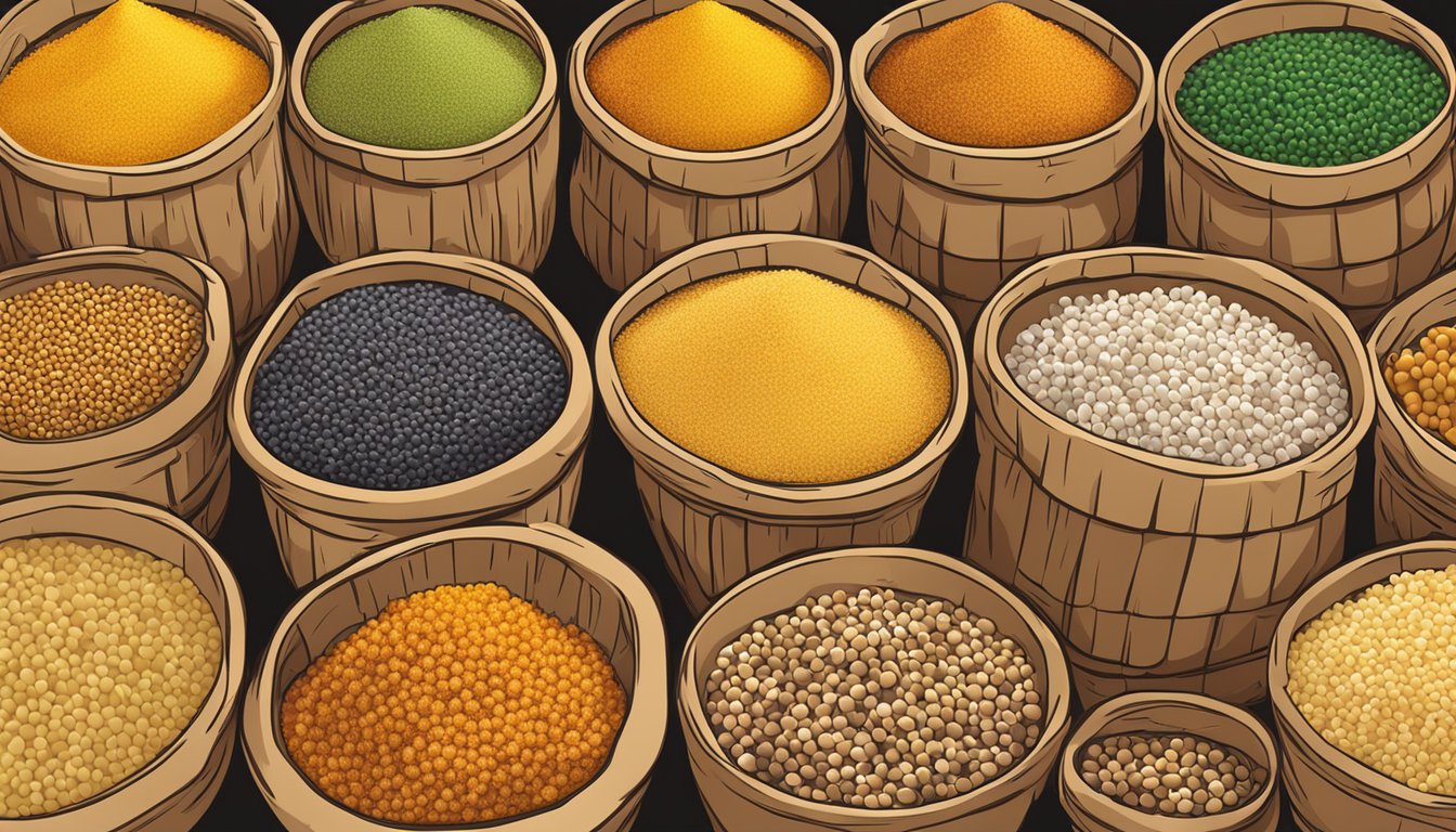 A colorful marketplace display of Near East couscous mix, with the original plain variety prominently featured