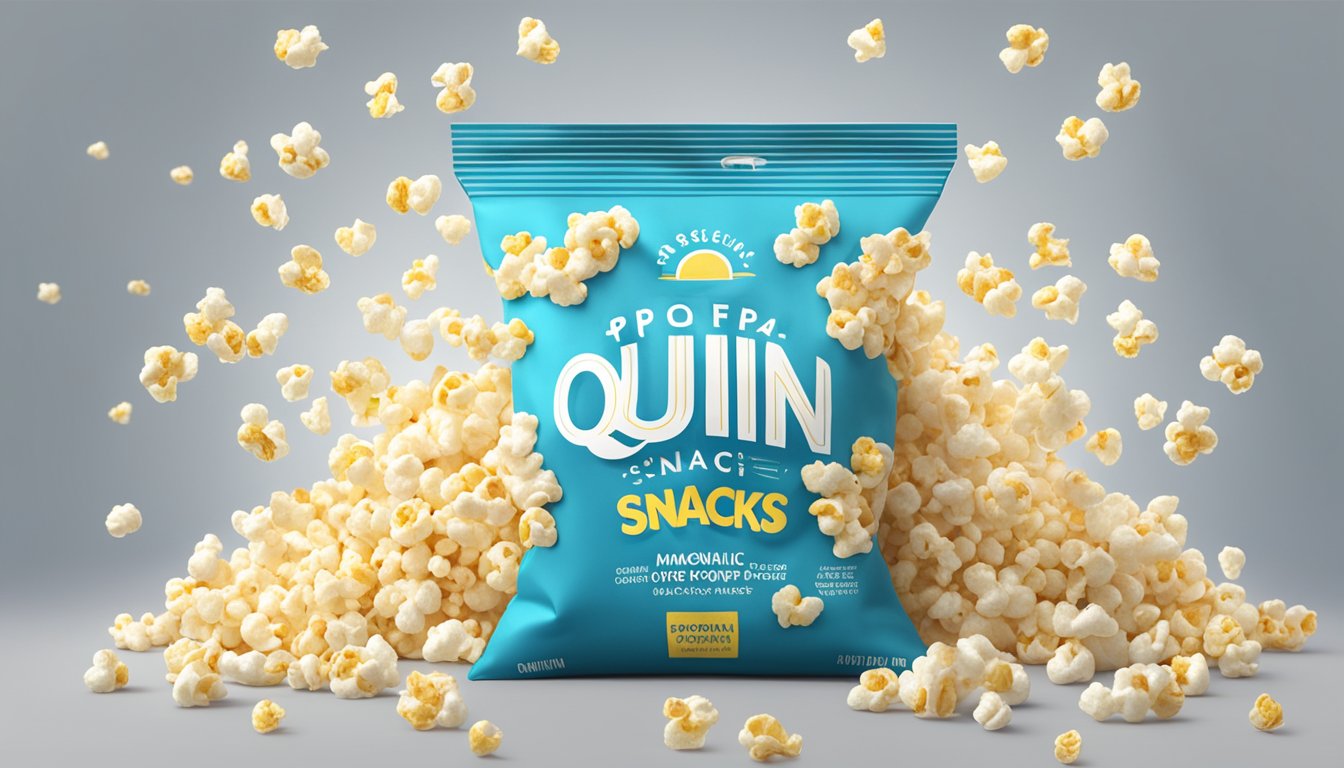 A bag of Quinn Snacks organic microwave popcorn pops open, emitting a cloud of steam and the aroma of freshly popped corn