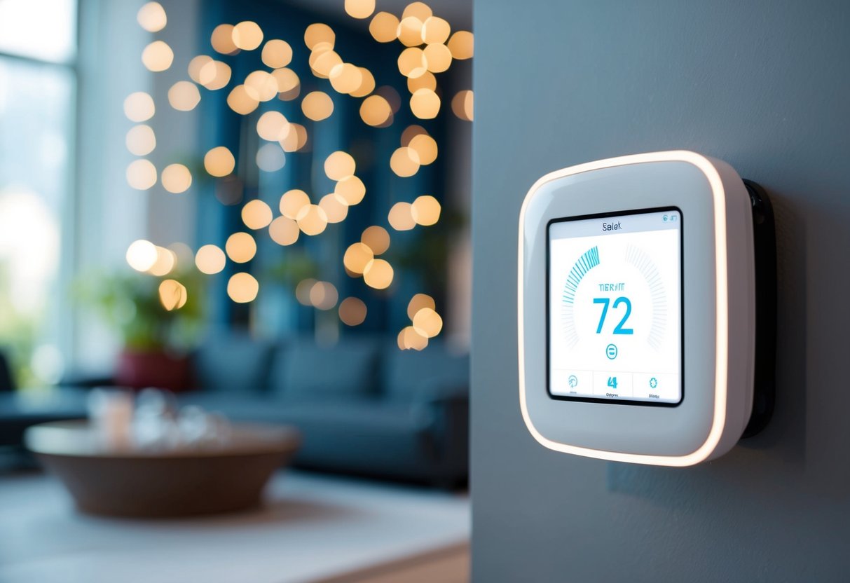 A smart thermostat integrated with an HVAC system, displaying compatibility and technology