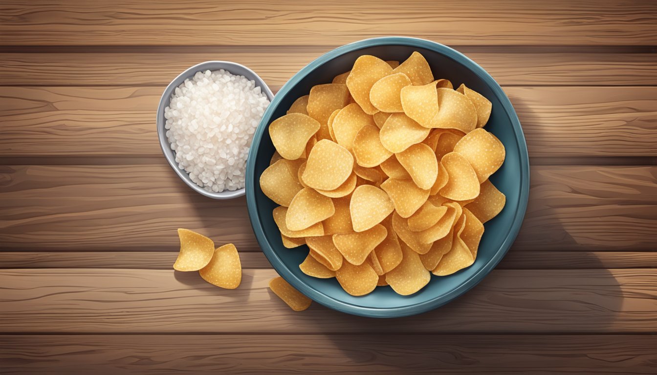 A bowl of Terra original chips with sea salt on a rustic wooden table