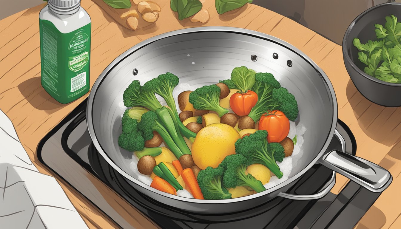 A chef using Dr. Bronner's organic virgin coconut oil to sauté vegetables in a sizzling pan