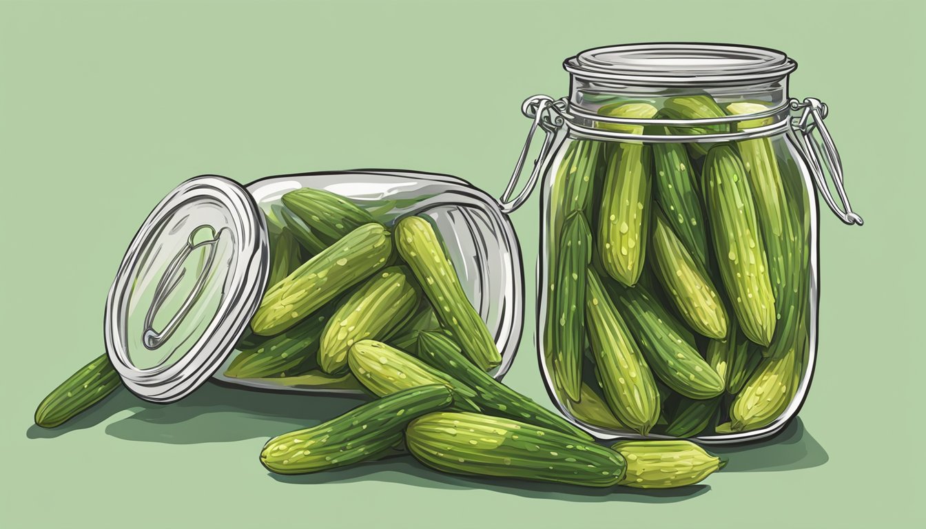 A jar of Real Pickles Organic Dill Pickles sits open, showcasing the crunchy, vibrant green spears nestled inside