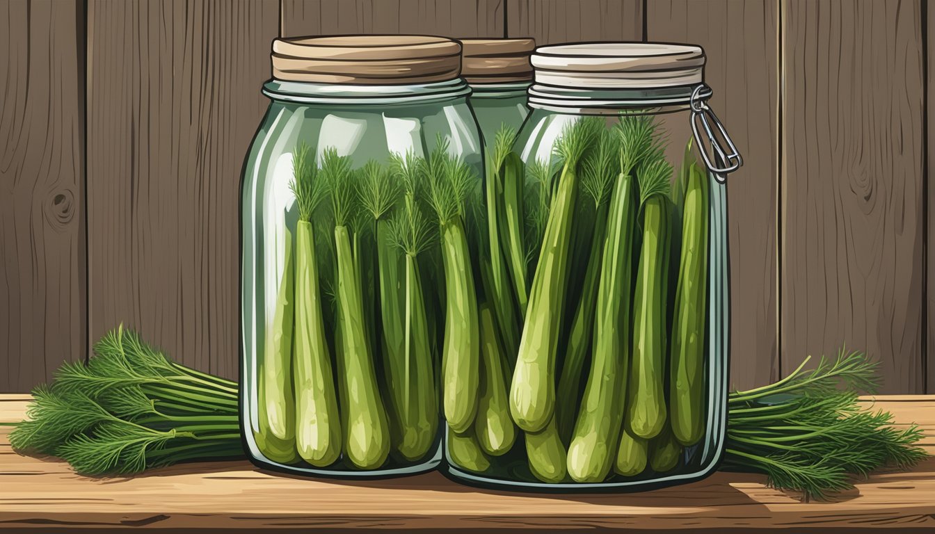 A jar of Vlasic Purely Pickles Kosher Dill Spears sits on a rustic wooden table, surrounded by fresh dill and garlic cloves