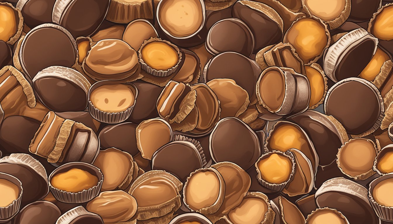 A pile of mini peanut butter cups surrounded by scattered organic ingredients