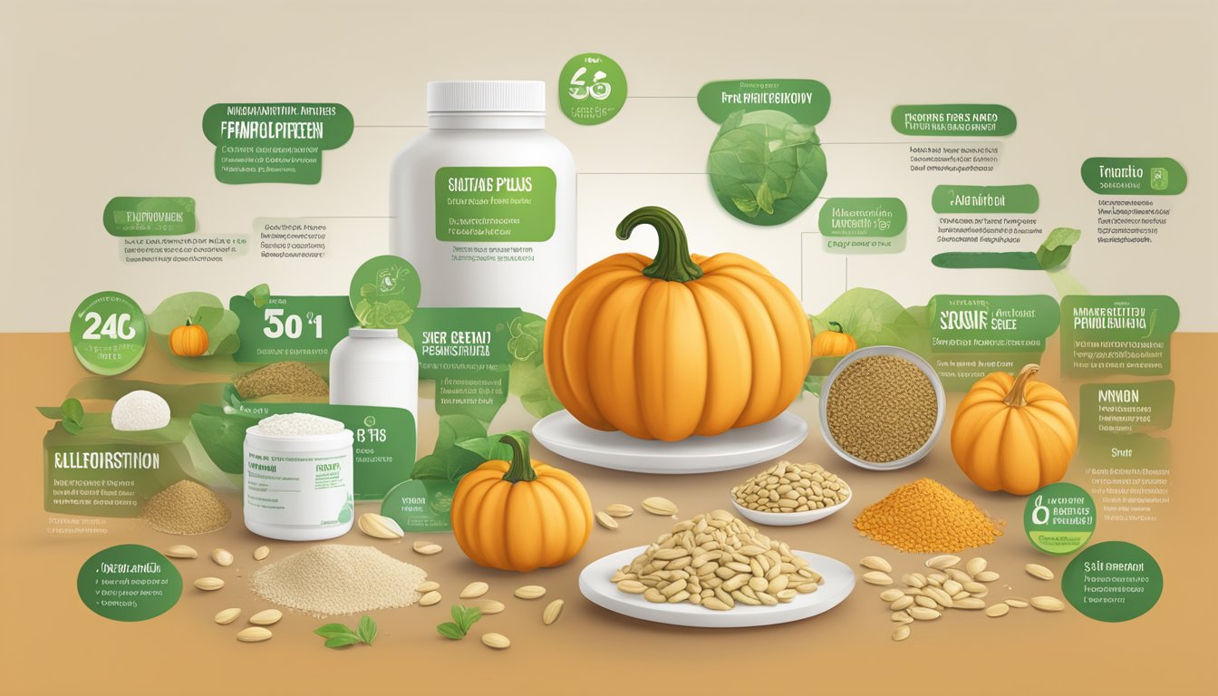 A table with jarrow formulas organic pumpkin seed protein surrounded by various allergen symbols and dietary consideration icons