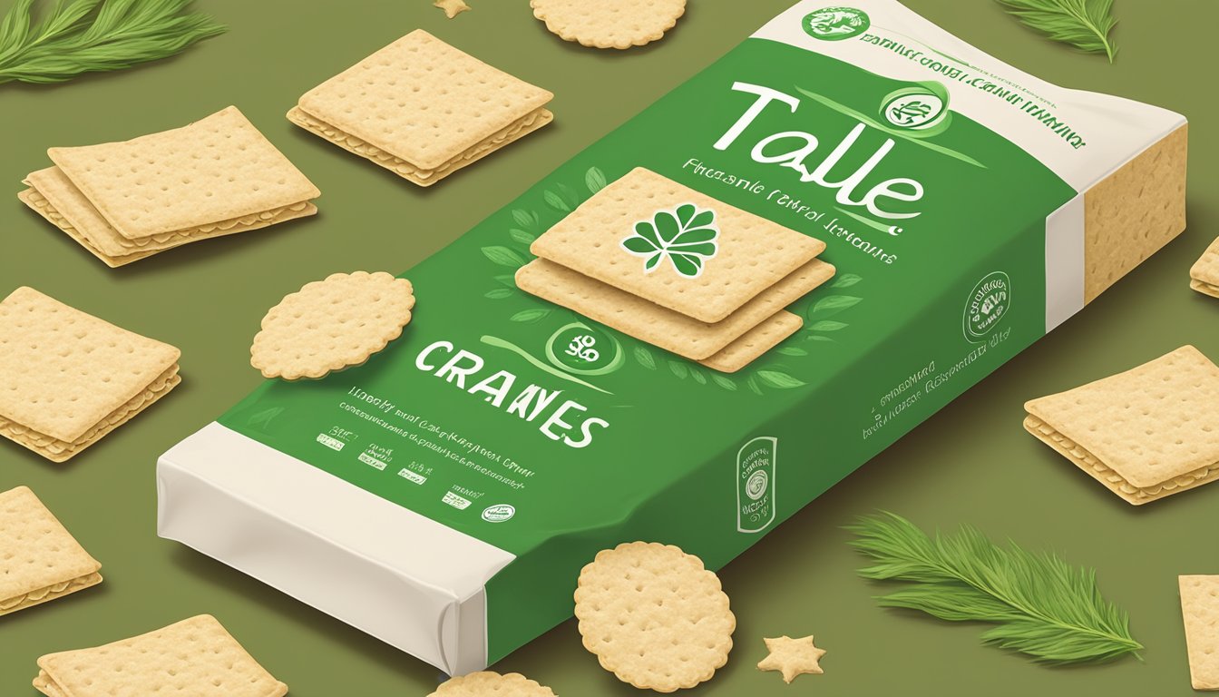 A table with simple mills organic seed flour crackers surrounded by eco-friendly packaging materials and a recycling symbol