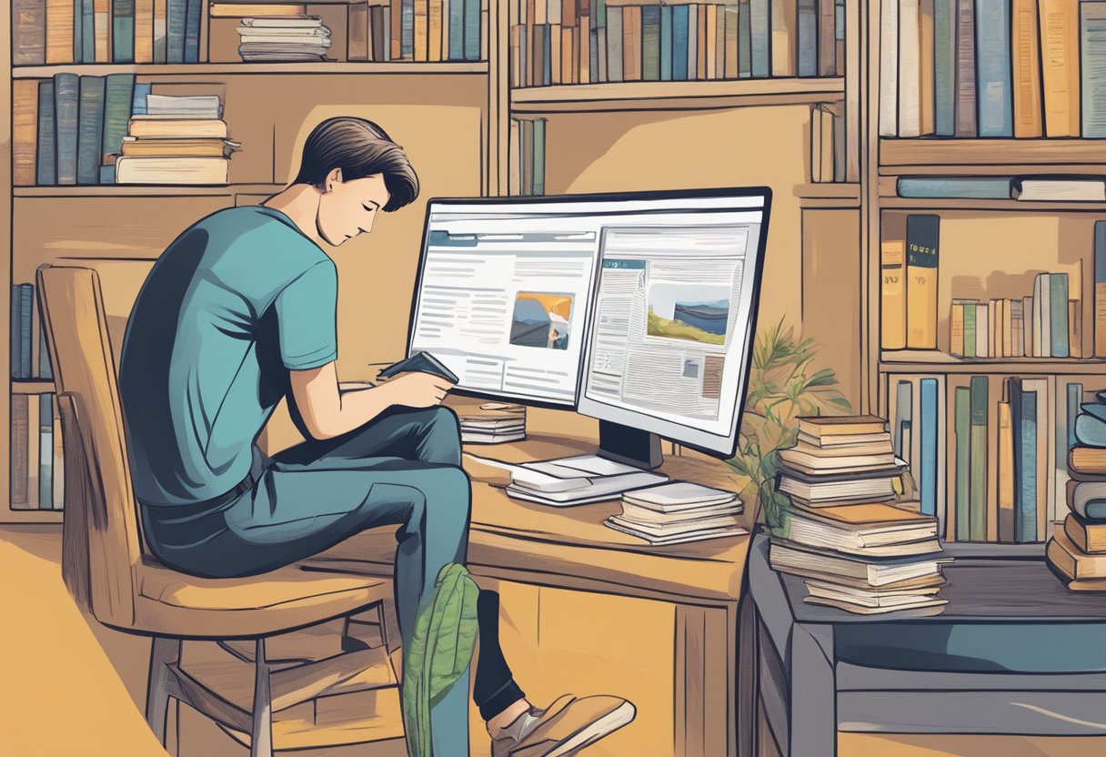 A person browsing a variety of books and websites, searching for information on pet ownership in Australia