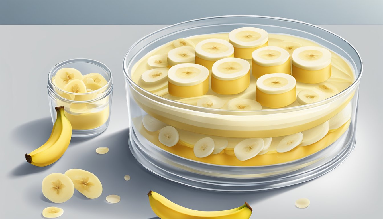 Sliced bananas, vanilla wafers, and creamy pudding layered in a glass dish