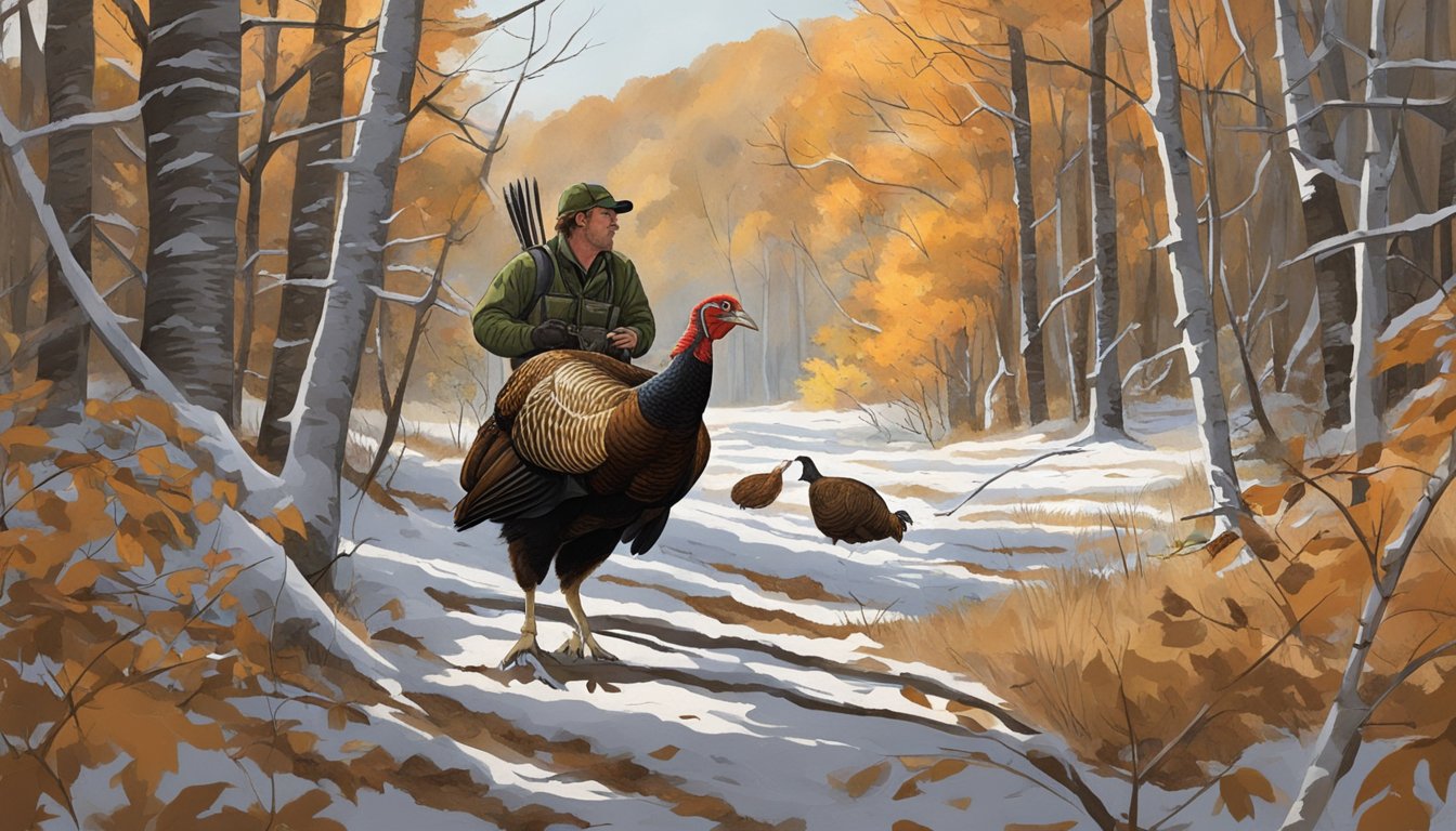 A hunter in Wisconsin tracking a turkey in a wooded area