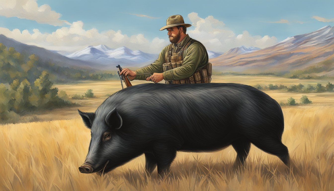 A hunter field dresses a hog in a Utah field