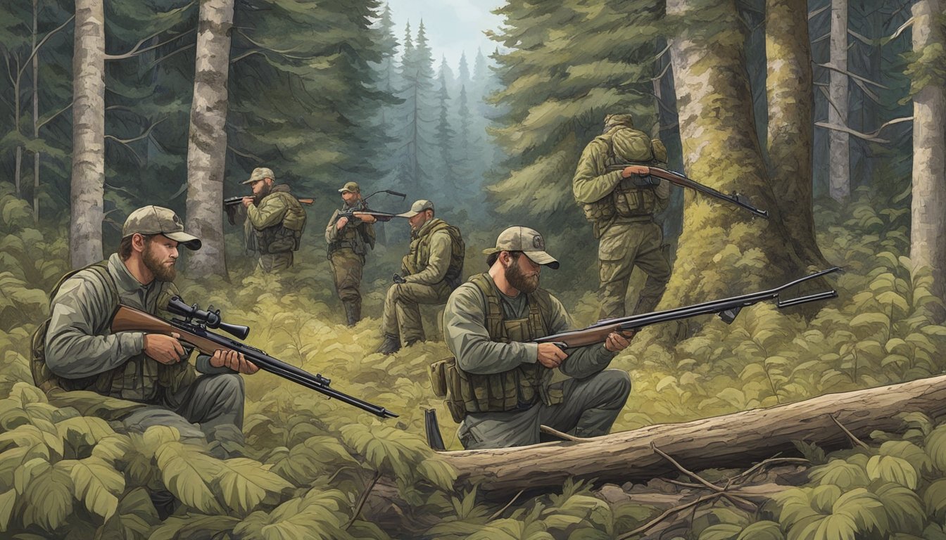 Hunters gear up with rifles and camouflage in the dense Washington forest before heading out for hog hunting