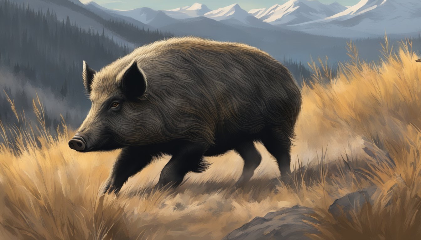 A hunter in Wyoming carefully tracks a wild hog, respecting hunting ethics and responsibilities