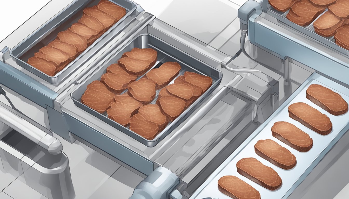 Fresh liver slices laid out on dehydrator trays, with the machine running and emitting warm air