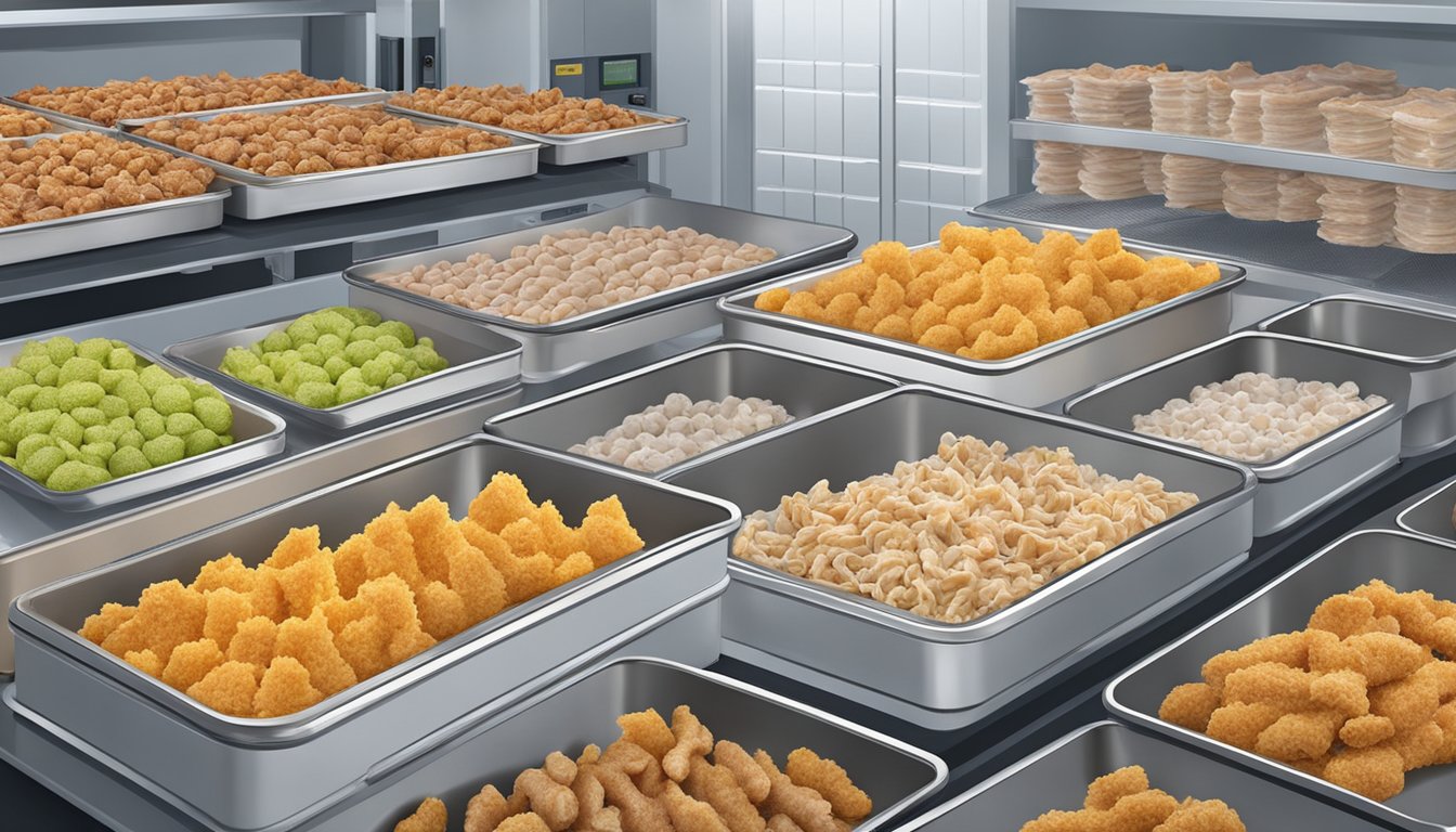 Chicken gizzards arranged on dehydrator trays, surrounded by safety equipment and storage containers