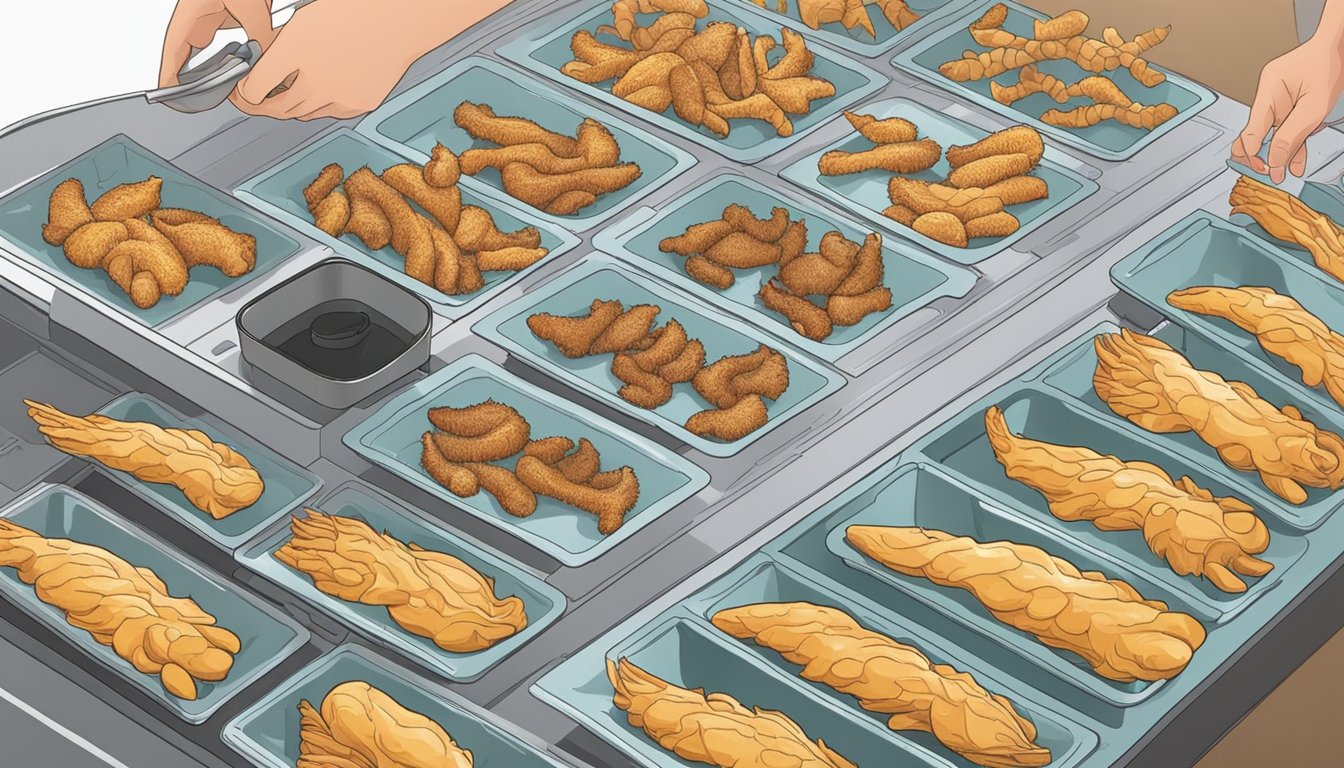 Chicken feet laid out on dehydrator trays, with a person placing the trays into the dehydrator