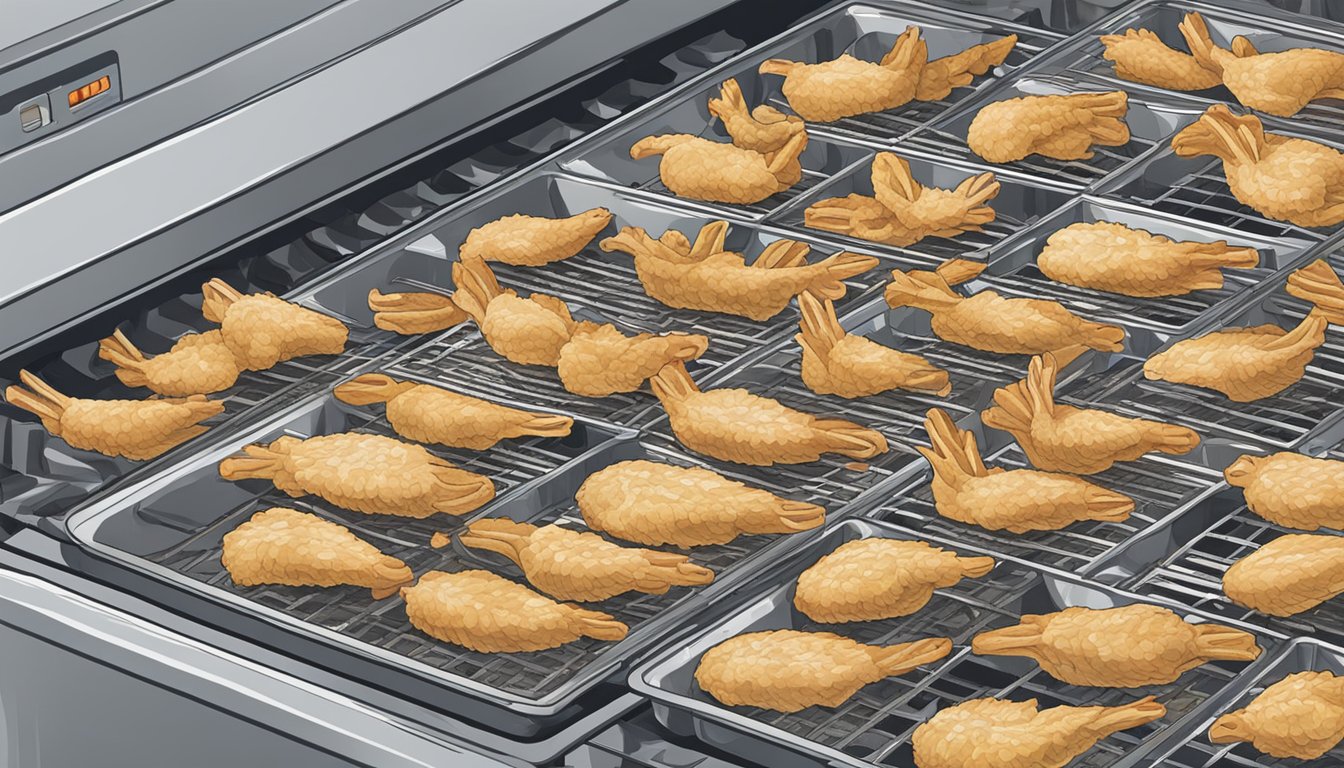 Chicken feet laid out on dehydrator trays with a person placing them inside the machine