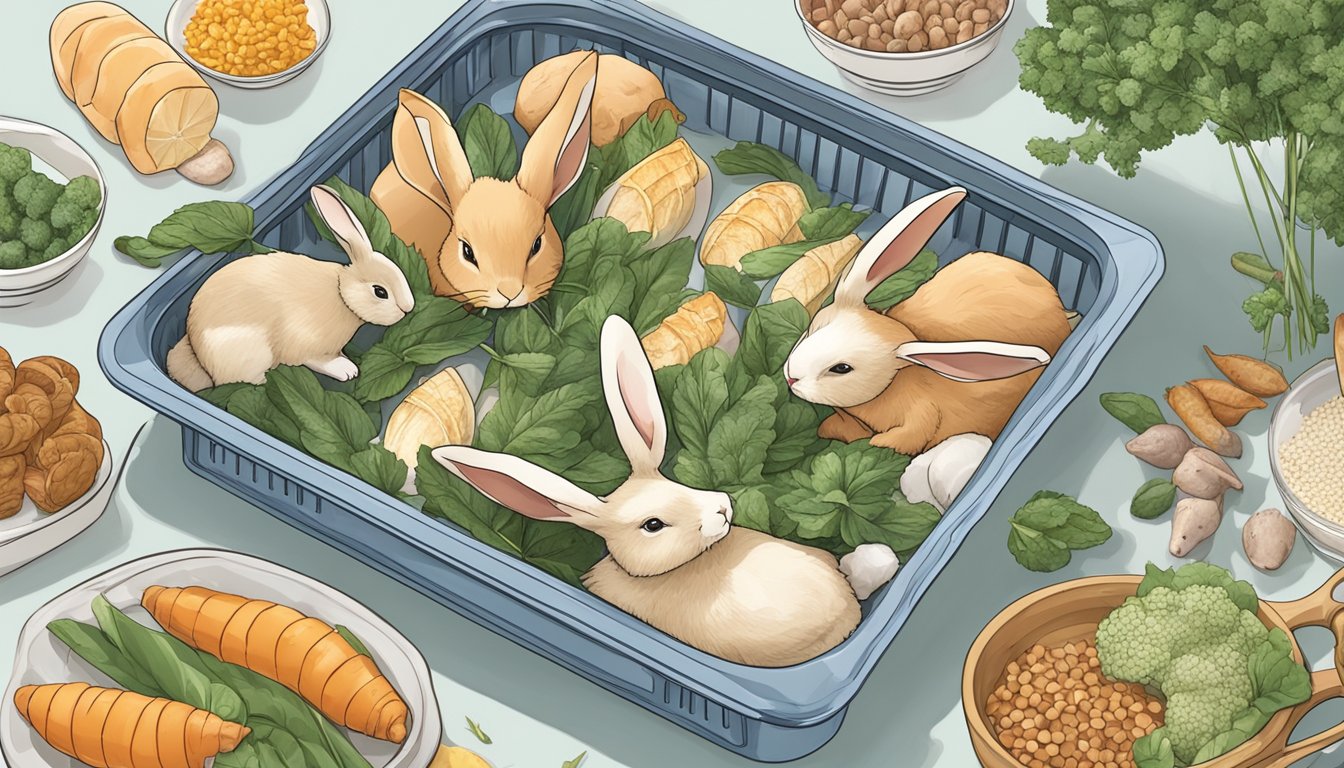 Rabbit ears laid out on a dehydrator tray, surrounded by other rabbit parts and by-products