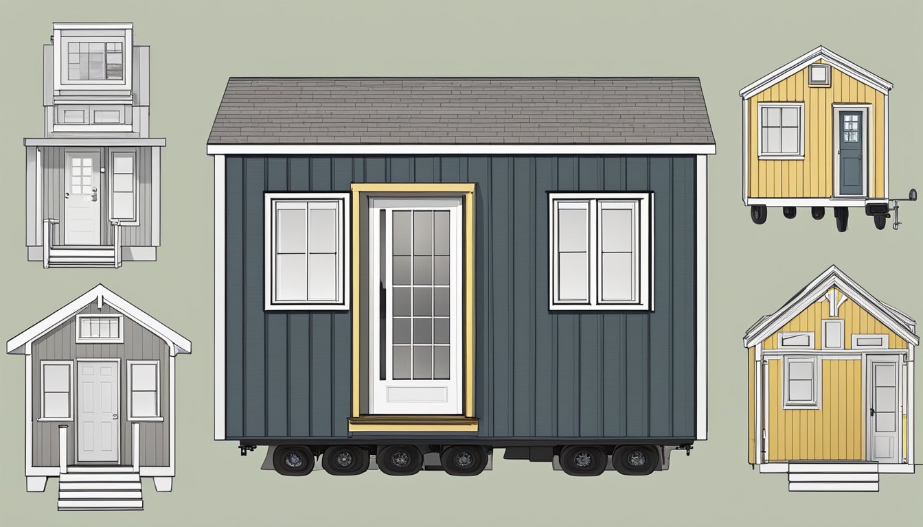 A tiny house module with various customizable and personalized options, including exterior colors, window styles, and interior layouts