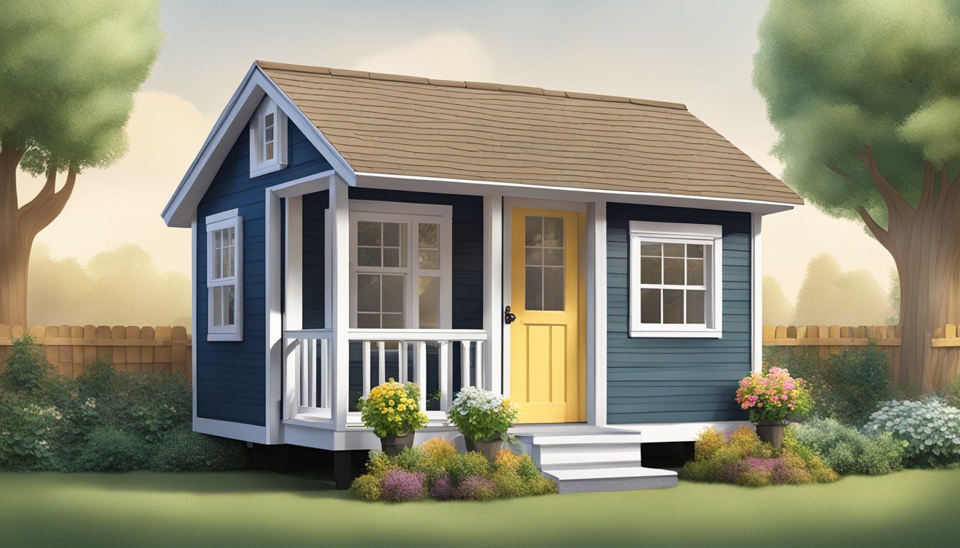 A quaint tiny house shed with charming exterior enhancements