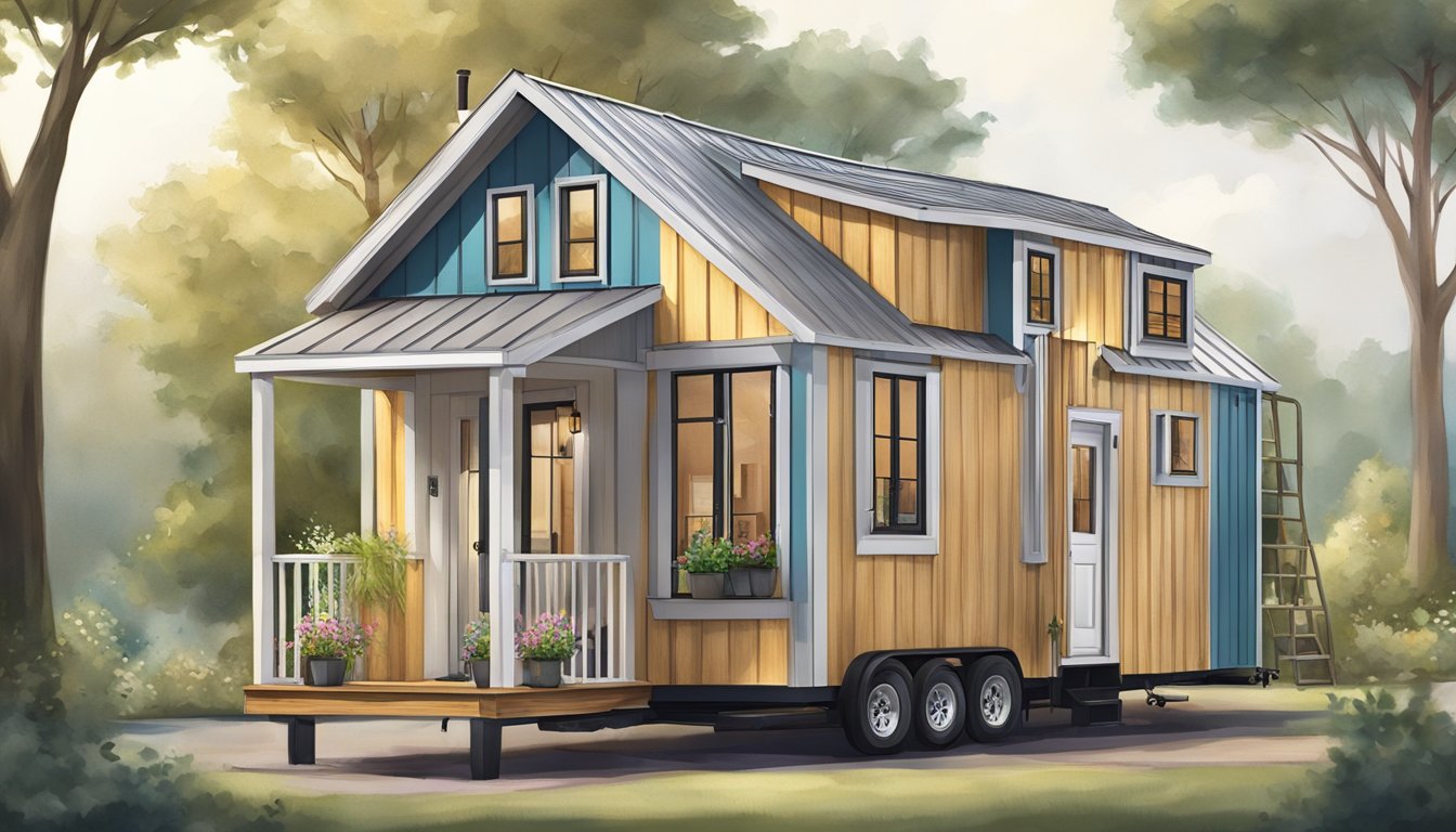 A tiny house mobile home being customized with unique features and personalized decor