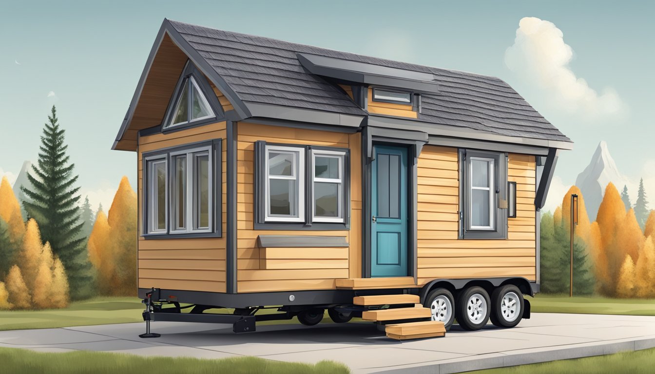 A tiny house on wheels parked in a legal designated area, with a ramp for accessibility and a clear path for mobility