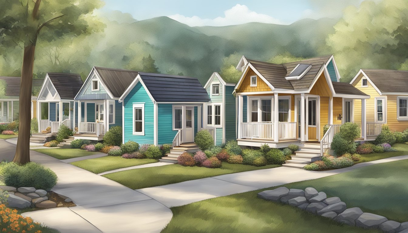 A cluster of tiny houses, each 650 square feet, nestled in a serene community setting