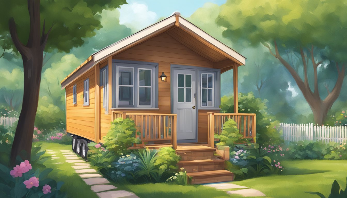 A cozy tiny house nestled in a vibrant community, surrounded by lush greenery and a sense of togetherness