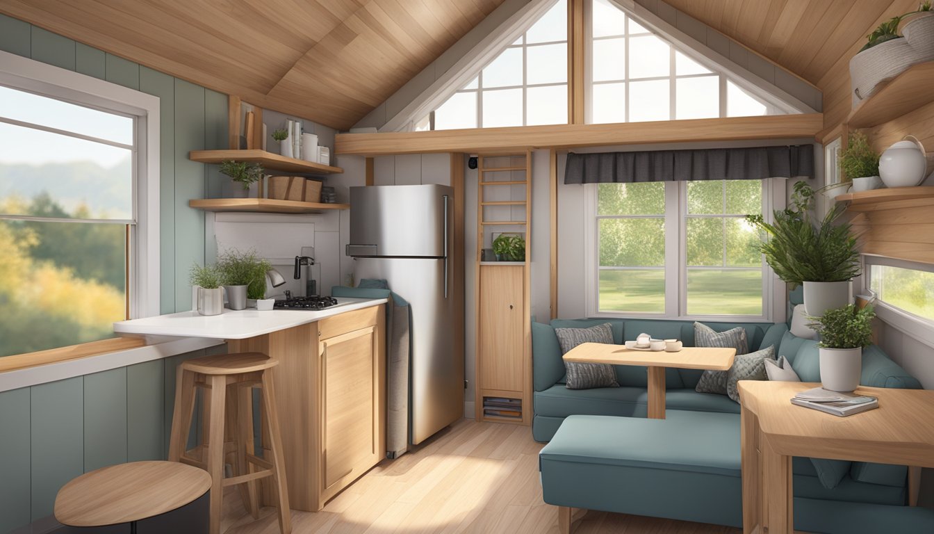 A cozy 12x20 tiny house with cleverly designed interior spaces, featuring multifunctional furniture and plenty of natural light