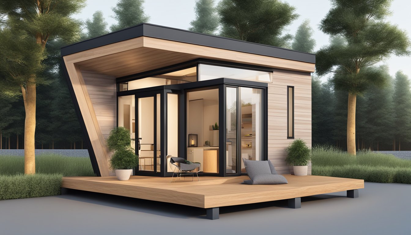 A small, modern tiny house with a sleek design and a footprint of 80 square meters