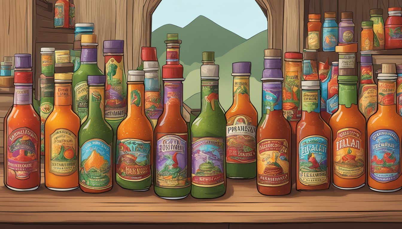 A table filled with various hot sauce bottles, with Elijah's Xtreme Hot Sauce prominently displayed in the center