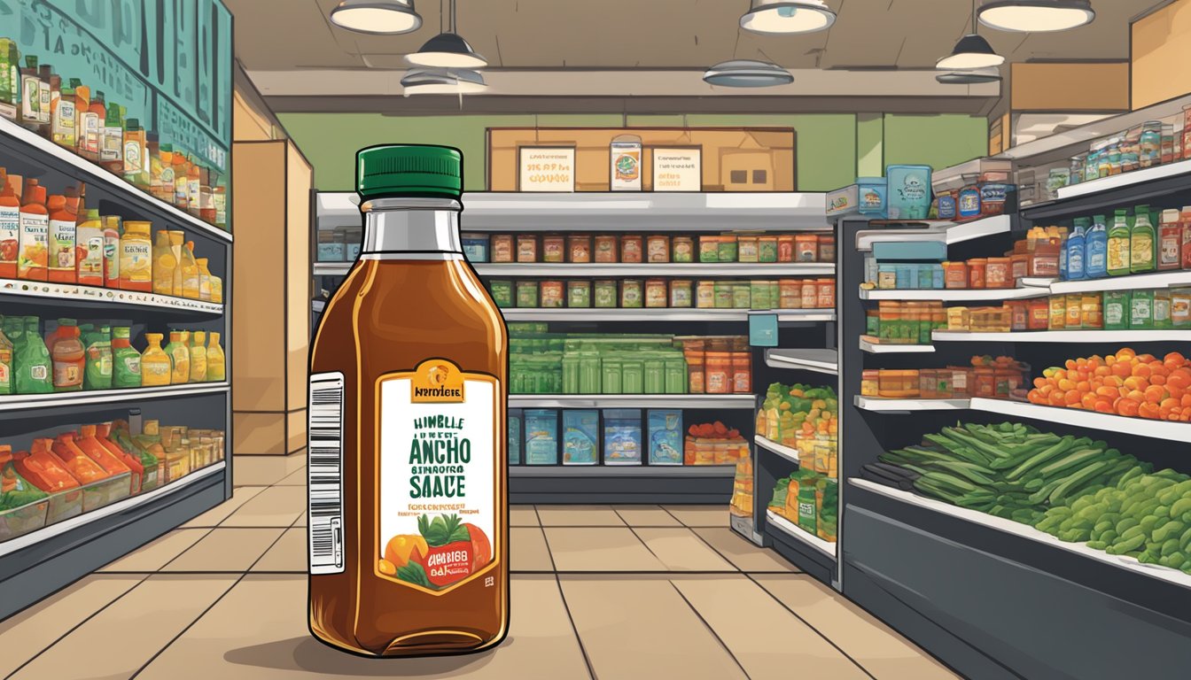 A bottle of humble house ancho amp morita hot sauce being purchased at a grocery store checkout counter