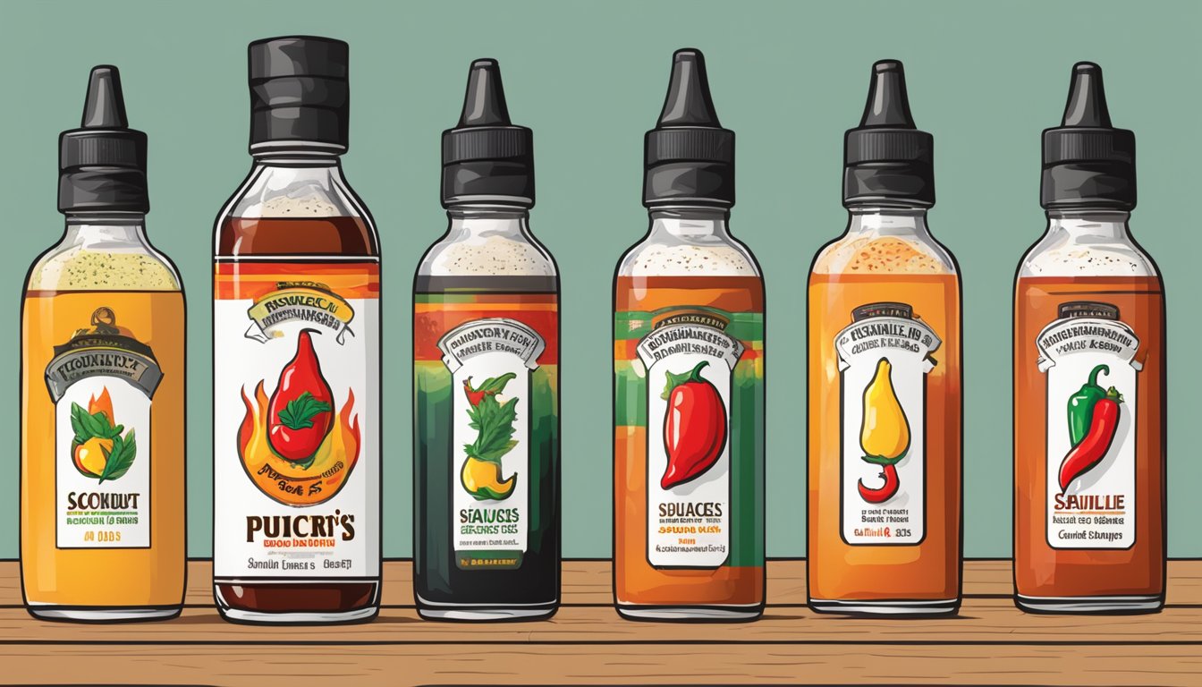 A table displays various hot sauces with the Scoville Scale and Puckerbutt's Heat Levels logos