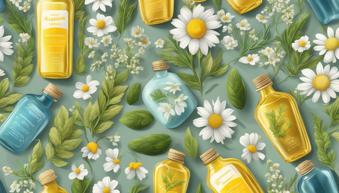 Meadowfoam seeds, flowers, and oil bottles arranged in a harmonious composition, symbolizing the synergy of ingredients and the health benefits of cold-pressed meadowfoam seed oil