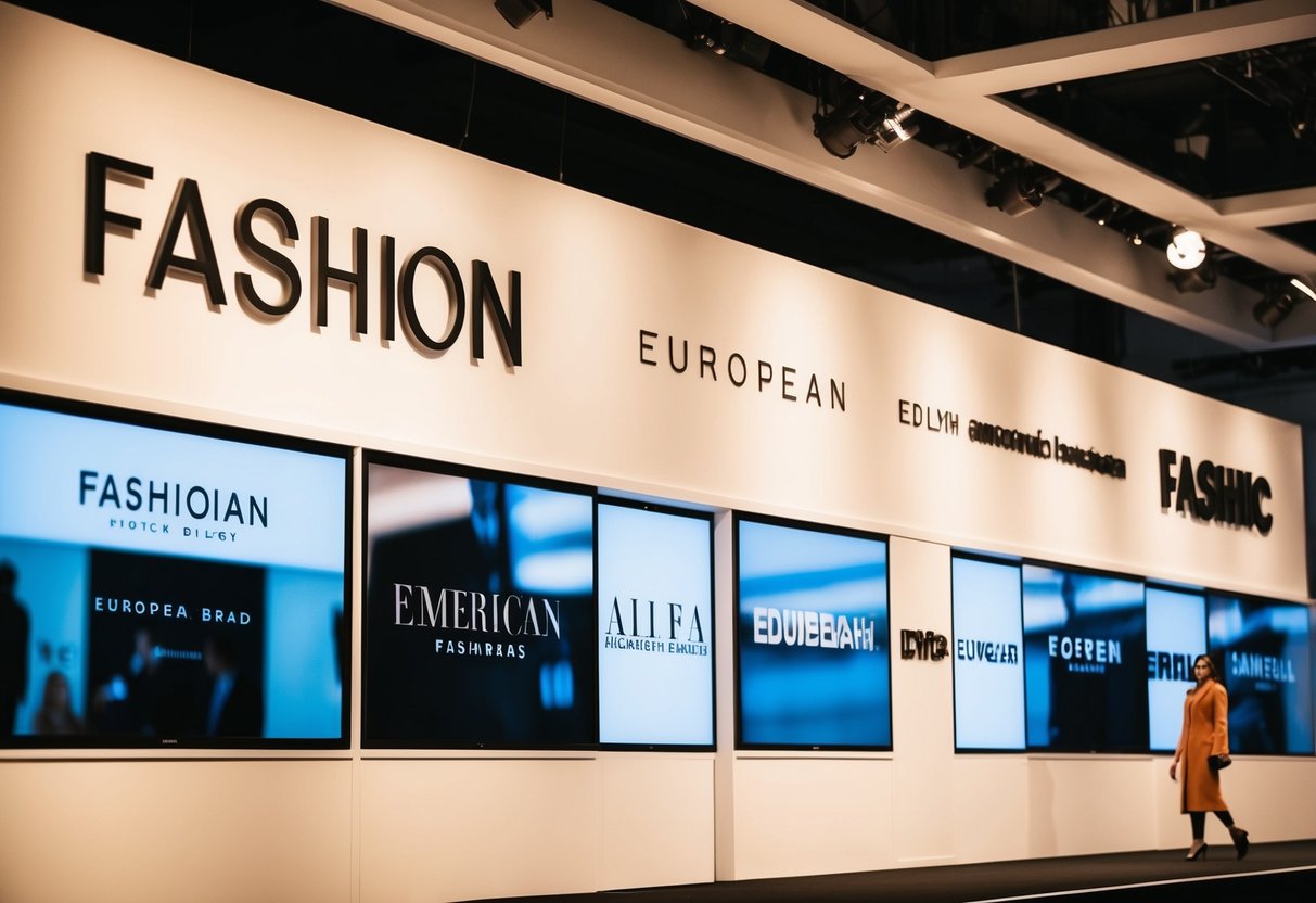 A runway with European and American fashion brand logos on display