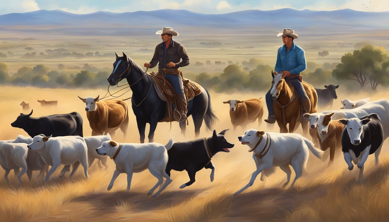 A cowboy and his loyal dog herding cattle on the open range