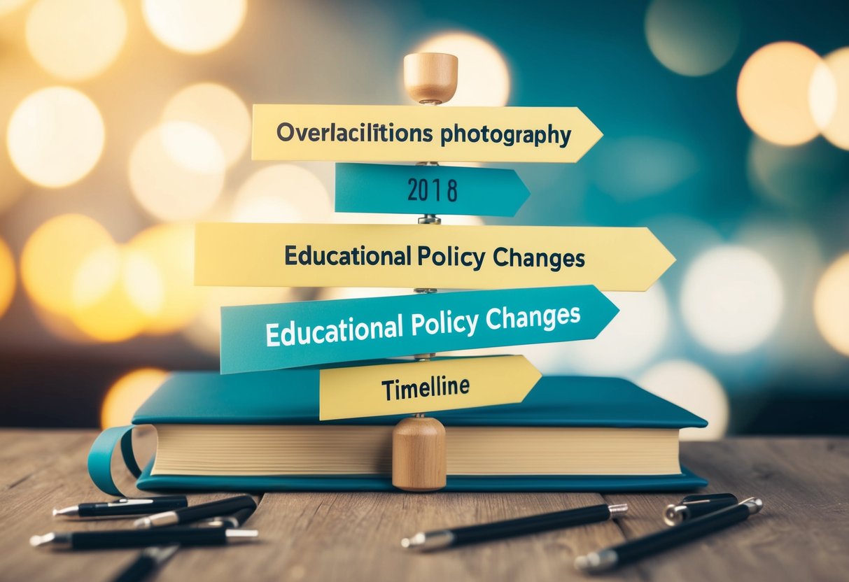 A timeline of educational policy changes, with overlapping layers and arrows indicating evolution and updates