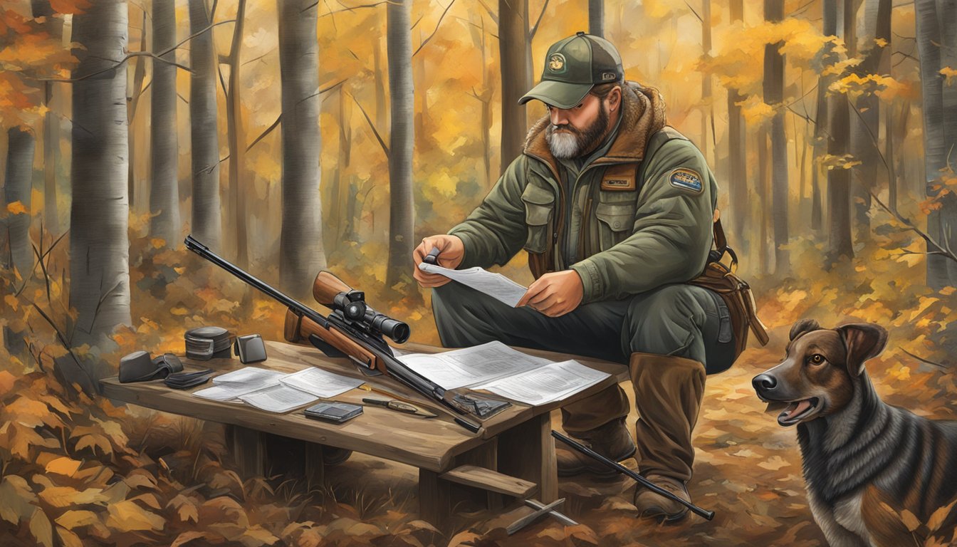 A hunter in Tennessee displaying licenses and regulations while preparing for turkey hunting