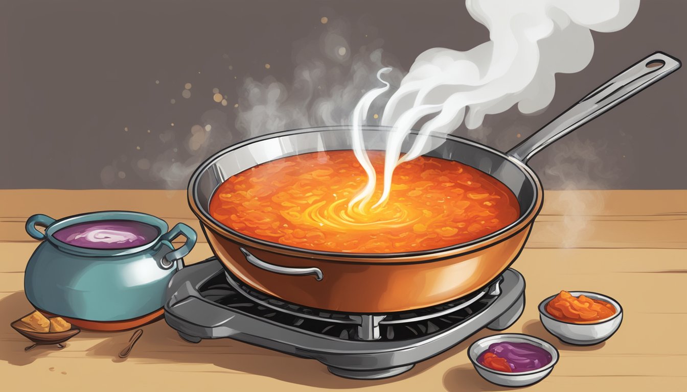 A sizzling skillet of Texas hot sauce ignites a fiery burst of flavor into a steaming pot of cocktail concoctions