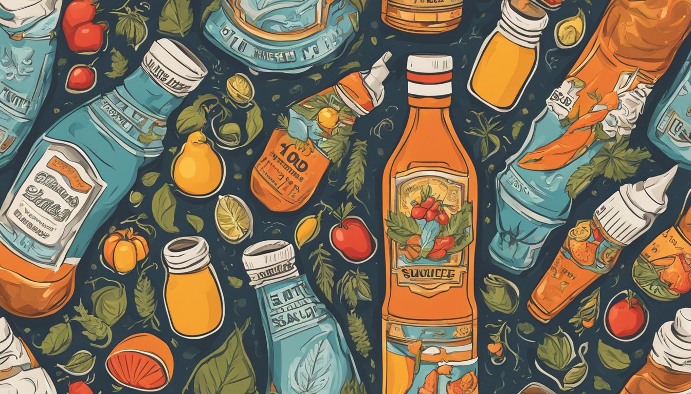 A bottle of hot sauce pouring onto a joint, surrounded by symbols of relief and comfort