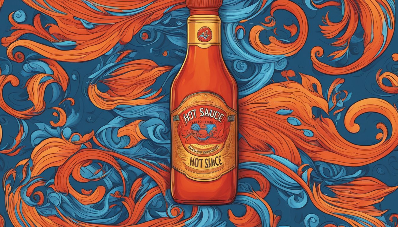 A bottle of hot sauce hovers over a pillow, emitting fiery red swirls that intertwine with dreamy blue tendrils