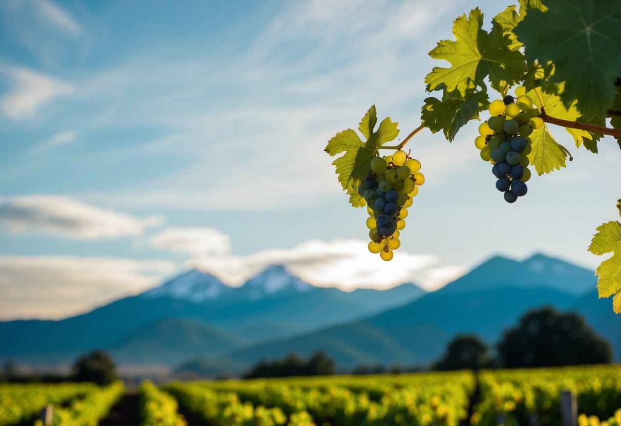 Vineyard landscape with Andes mountains in the background, showcasing the historical significance of South American wine production