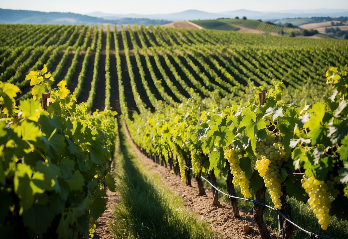 Rolling hills of vineyards, dappled in sunlight, stretch to the horizon. Grapes hang heavy on the vines, ready for harvest in the renowned pinot noir wine regions