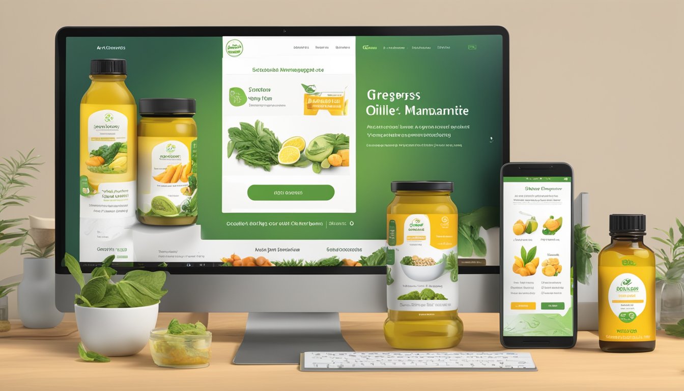 A computer screen displaying the Foods Alive website with various cold-pressed oils available for online purchase and account management