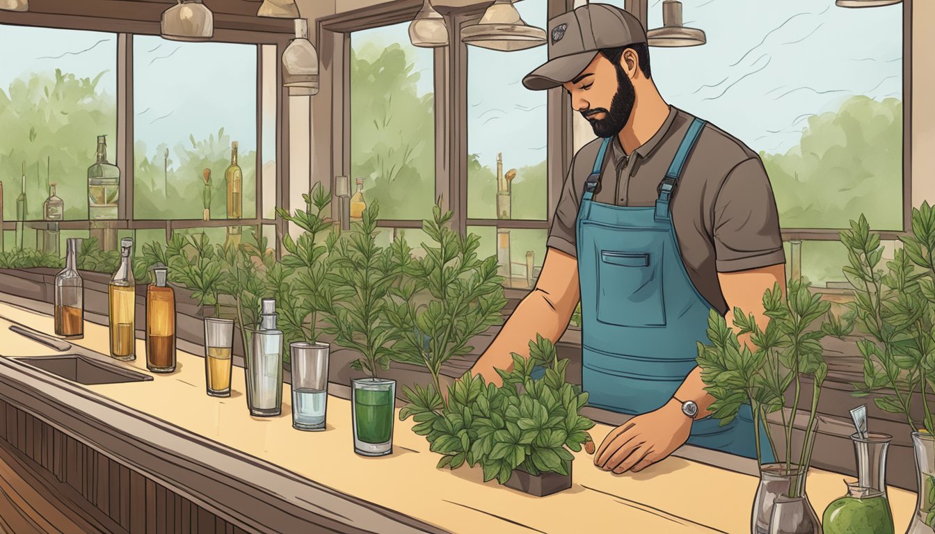 A bartender gathers and uses Texas native plants to create cocktails in a responsible manner