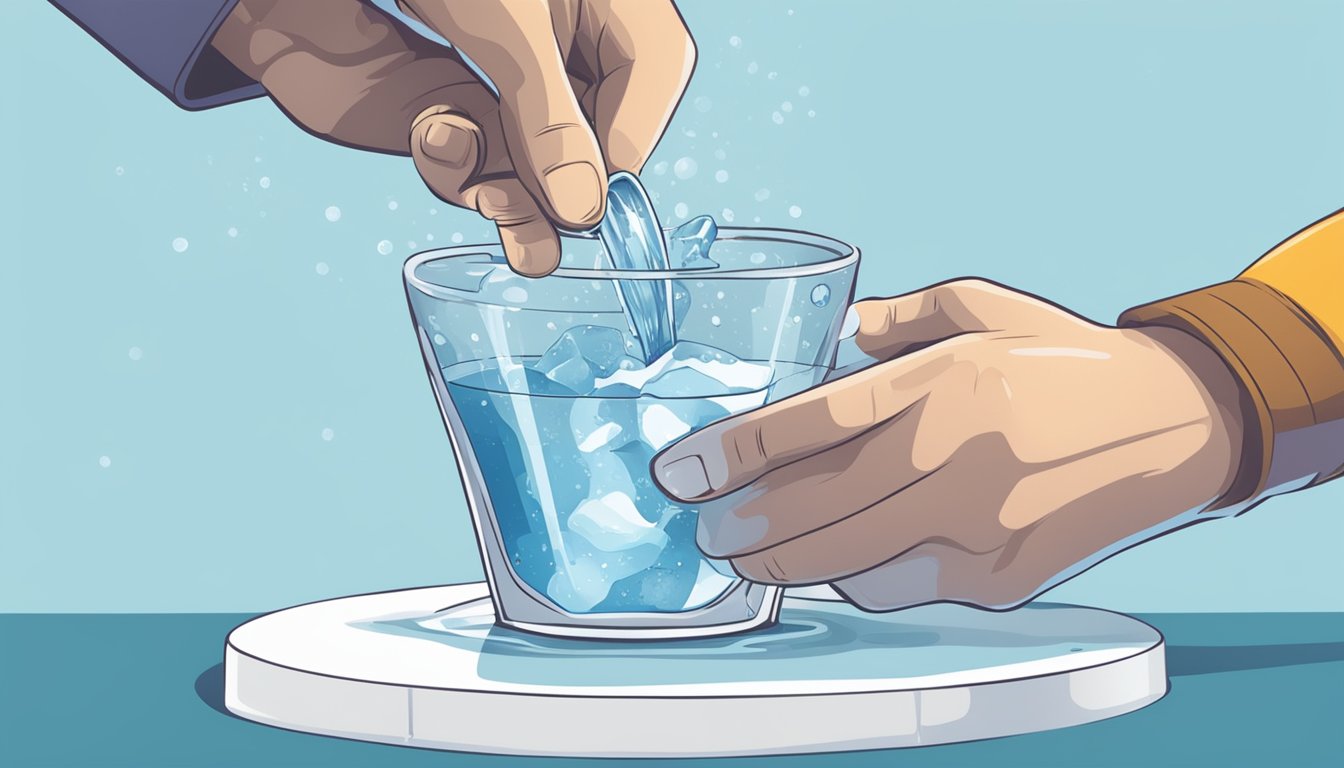 A hand pouring filtered water into an ice mold