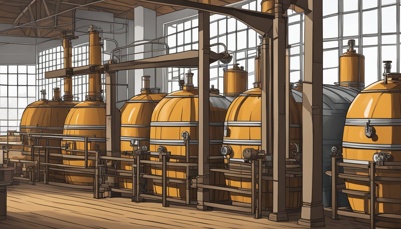 A distillery in Texas, with modern equipment and barrels aging aquavit