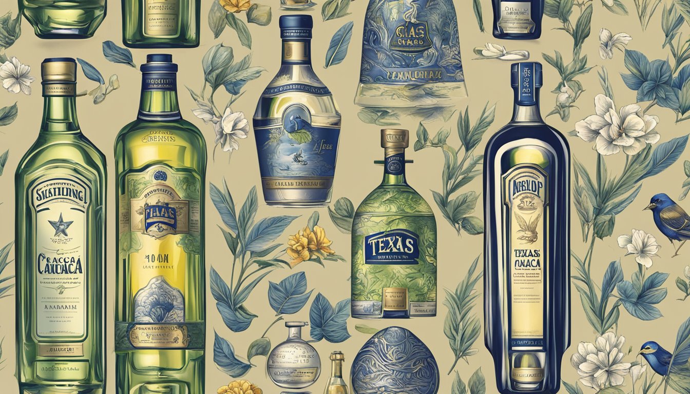 A bottle of Texas-made cachaça stands proudly among a variety of other global spirits, symbolizing its rise in the market